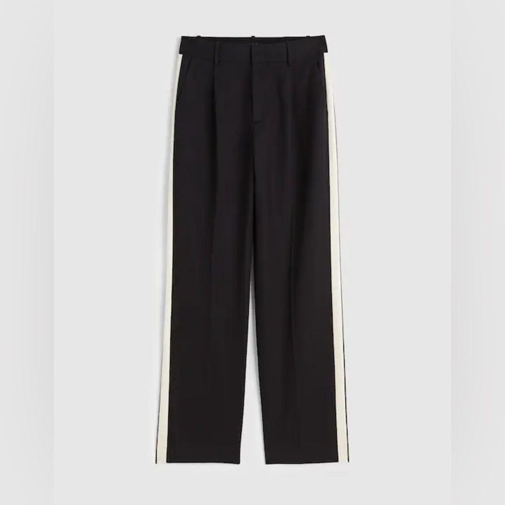 Madewell Black Wide-Leg Trousers with Cream Side Stripes